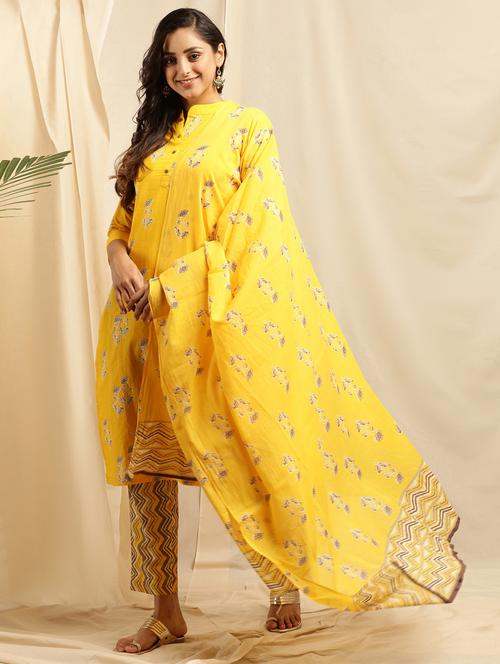 yellow cotton kurta pant set - 18150620 - Very Small Image - 1