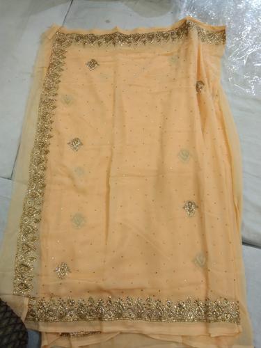 dark cream georgette saree - 18151037 - Very Small Image - 1