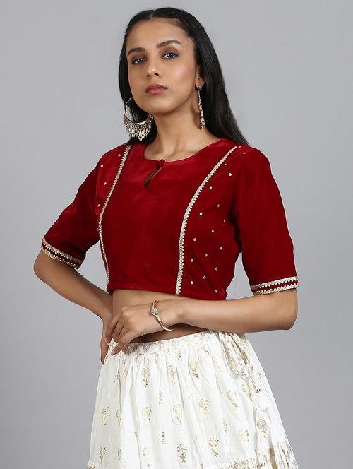 red velvet solid blouse - 18151724 - Very Small Image - 1