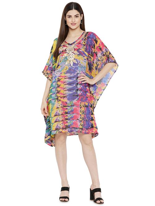 kimono sleeved printed a-line dress - 18151730 - Very Small Image - 1