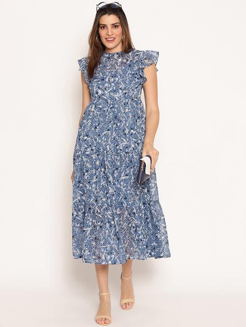 cap sleeved printed fit & flare dress - 18151877 - Very Small Image - 1