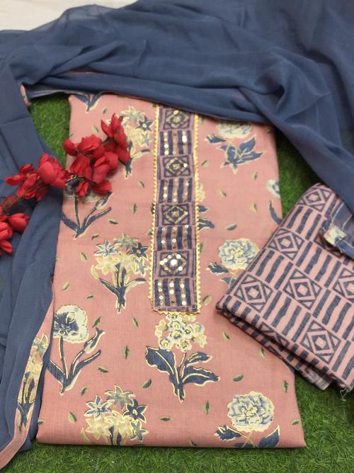 cottonslub prints neck work. bottom prints. - 18152310 - Very Small Image - 1
