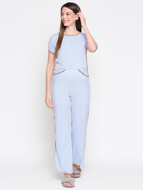 navy blue viscose pyjama set nightwear - 18153096 - Very Small Image - 1