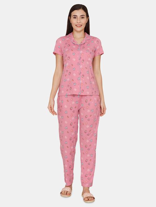 pink color polyester pyjama set nightwear set - 18154005 - Very Small Image - 1