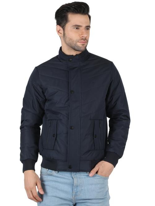 navy blue solid bomber jacket - 18155009 - Very Small Image - 1