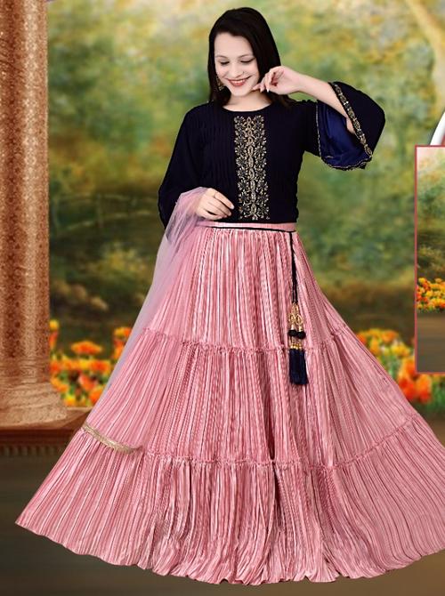 kids lehnga blue and pink - 18156926 - Very Small Image - 1