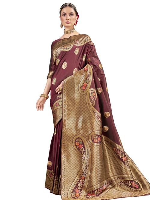 jacquard work woven saree with blouse - 18157825 - Very Small Image - 1