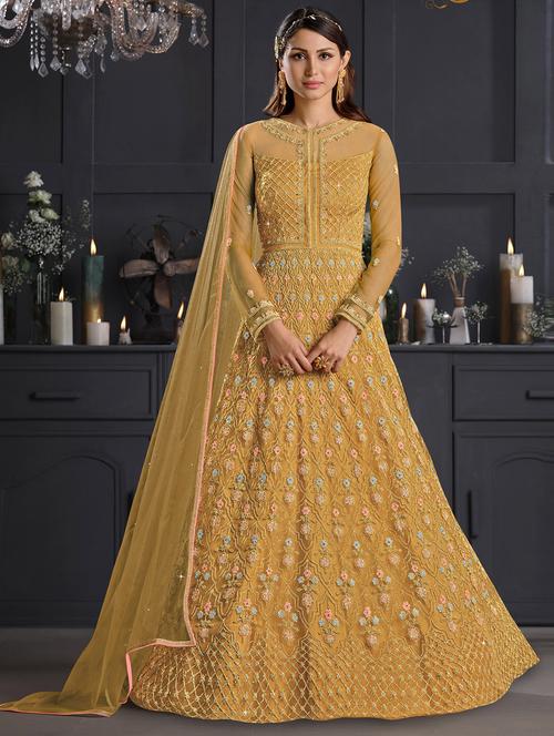 yellow net semistitched suit - 18158234 - Very Small Image - 1