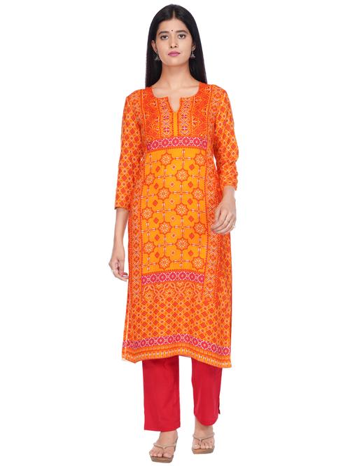 orange printed straight kurta - 18161005 - Very Small Image - 1