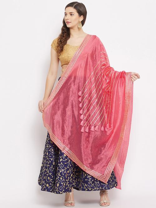 peach silk blend dupatta - 18163365 - Very Small Image - 1