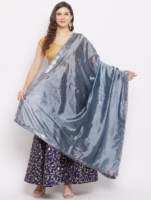grey silk blend dupatta - 18163370 - Very Small Image - 1