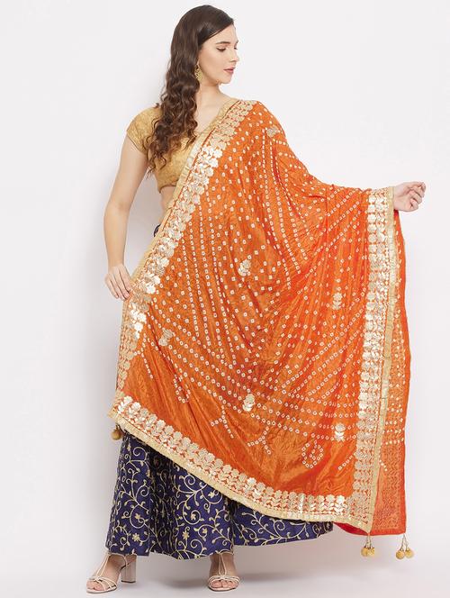 orange silk blend dupatta - 18163379 - Very Small Image - 1