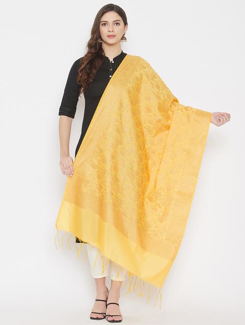 yellow silk blend dupatta - 18163408 - Very Small Image - 1