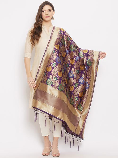purple silk blend dupatta - 18163467 - Very Small Image - 1