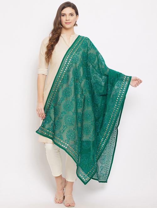 turquoise cotton blend dupatta - 18163515 - Very Small Image - 1