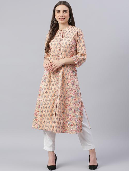 orange printed kurta - 18164249 - Very Small Image - 1