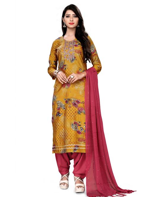 orange viscose unstitched suit - 18165065 - Very Small Image - 1
