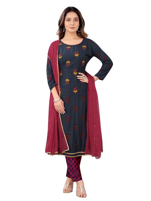 embroidered unstitched suit set - 18165081 - Very Small Image - 1