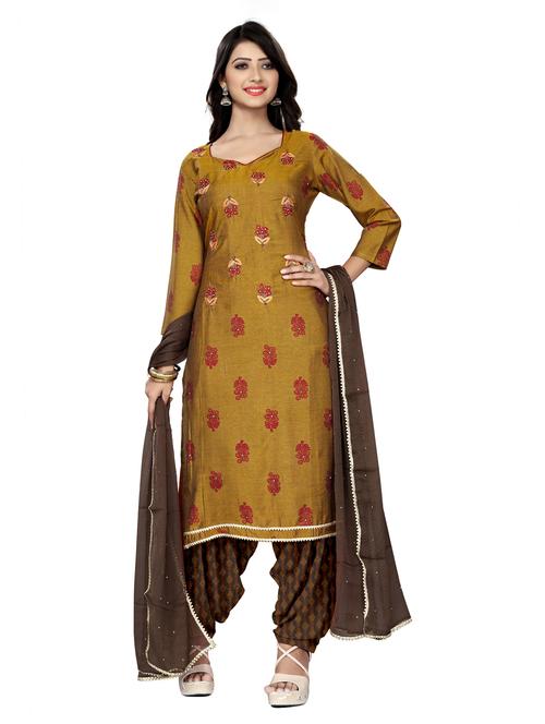 gold viscose unstitched suit - 18165083 - Very Small Image - 1