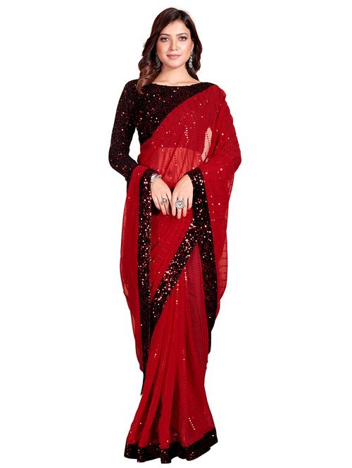lace bordered sequined saree with blouse - 18165506 - Very Small Image - 1