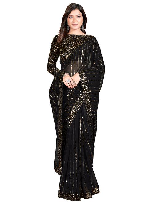 lace bordered sequined saree with blouse - 18165507 - Very Small Image - 1