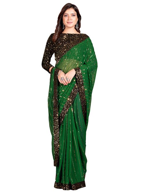 lace bordered sequined saree with blouse - 18165508 - Very Small Image - 1