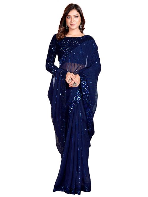 lace bordered sequined saree - 18165510 - Very Small Image - 1