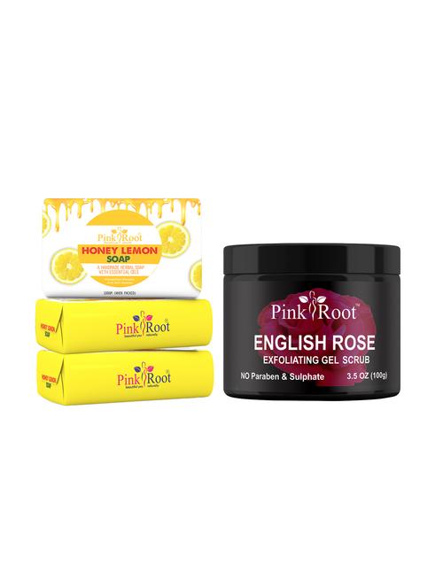 pink root honey lemon soap 100gm (pack of 3) with pink root english rose scrub 100gm - 18165783 - Very Small Image - 1