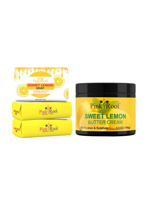 pink root honey lemon soap 100gm (pack of 3) with pink root sweet lemon cream 100gm - 18165788 - Very Small Image - 1