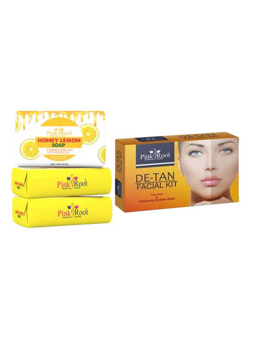 pink root honey lemon soap 100gm (pack of 3) with pink root de tan facial kit - 18165800 - Very Small Image - 1