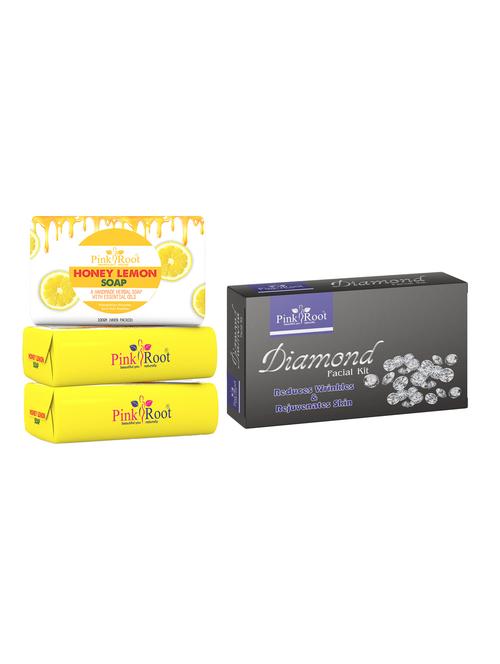 pink root honey lemon soap 100gm (pack of 3) with pink root diamond facial kit - 18165801 - Very Small Image - 1