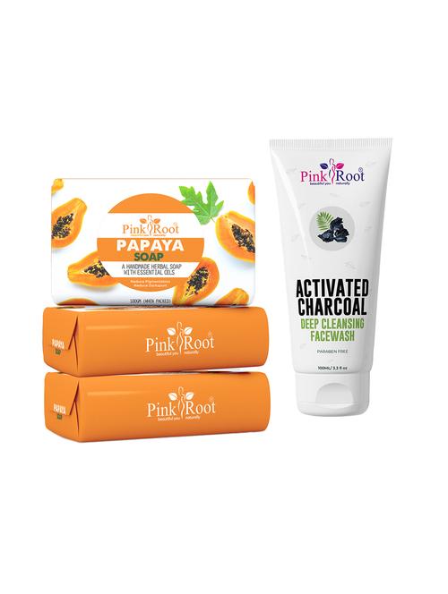 pink root papaya soap 100gm (pack of 3) with pink root activated charcoal deep cleansing face wash 100ml - 18165893 - Very Small Image - 1