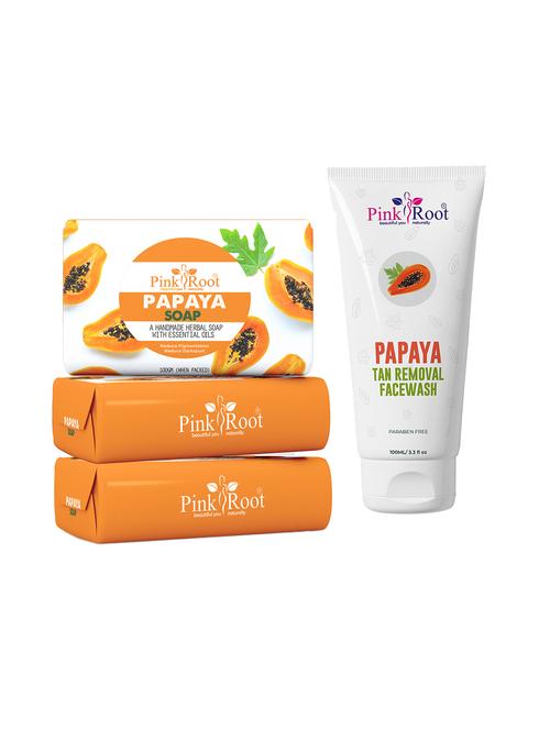 pink root papaya soap 100gm (pack of 3) with pink root papaya tan removal face wash 100ml - 18165896 - Very Small Image - 1