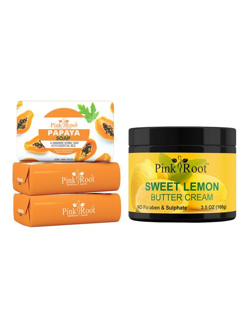 pink root papaya soap 100gm (pack of 3) with pink root sweet lemon cream 100gm - 18165915 - Very Small Image - 1