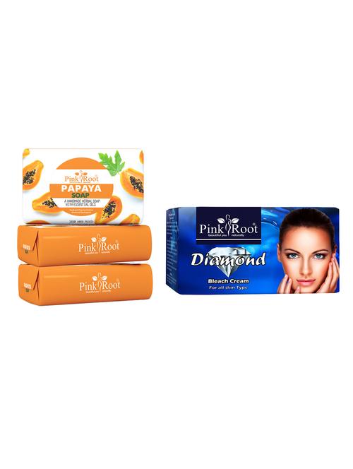 pink root papaya soap 100gm (pack of 3) with pink root diamond bleach 250gm - 18165918 - Very Small Image - 1