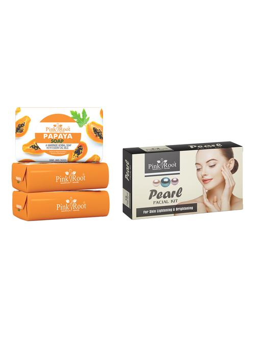 pink root papaya soap 100gm (pack of 3) with pink root pearl facial kit - 18165932 - Very Small Image - 1