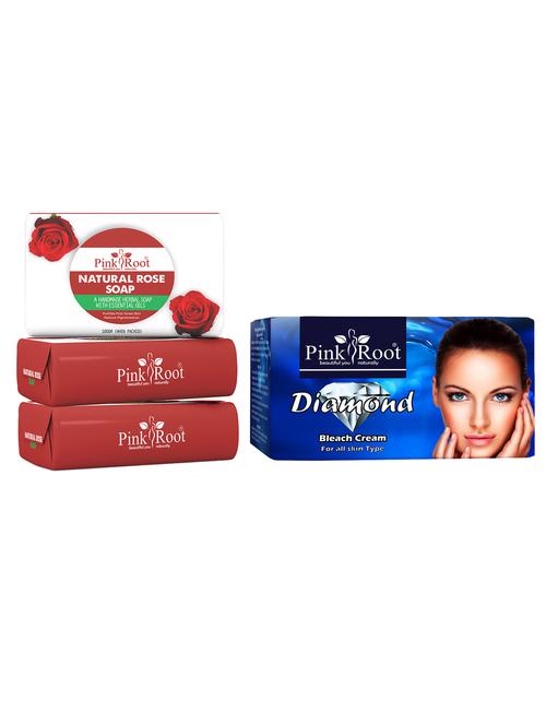 pink root natural rose soap 100gm (pack of 3) with pink root diamond bleach 250gm - 18166045 - Very Small Image - 1