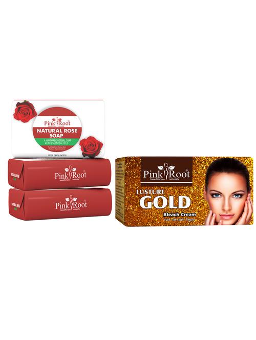 pink root natural rose soap 100gm (pack of 3) with pink root gold bleach 250gm - 18166046 - Very Small Image - 1