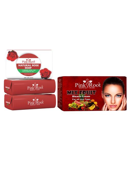 pink root natural rose soap 100gm (pack of 3) with pink root mix fruit bleach 250gm - 18166049 - Very Small Image - 1