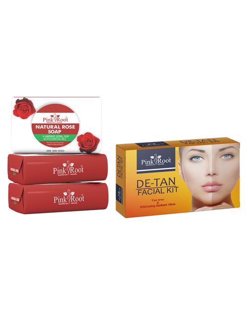 pink root natural rose soap 100gm (pack of 3) with pink root de tan facial kit - 18166054 - Very Small Image - 1