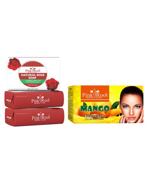 pink root natural rose soap 100gm (pack of 3) with pink root mango bleach 50gm - 18166062 - Very Small Image - 1