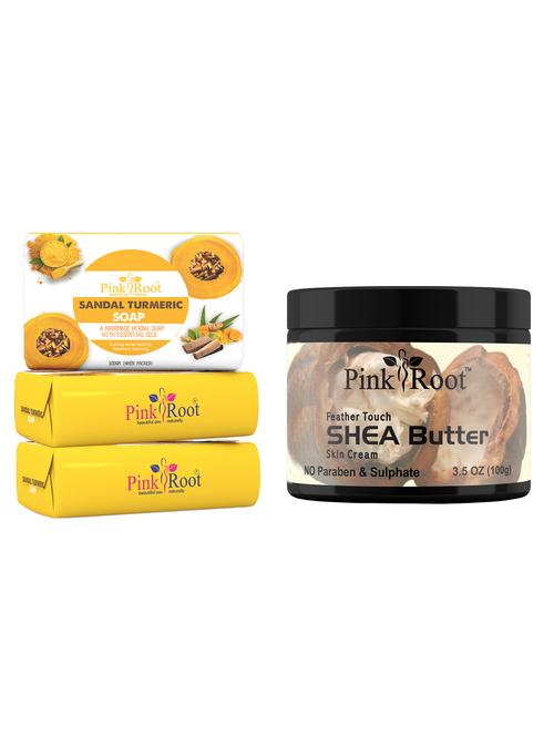pink root sandal turmeric soap 100gm (pack of 3) with pink root shea butter cream 100gm - 18166168 - Very Small Image - 1