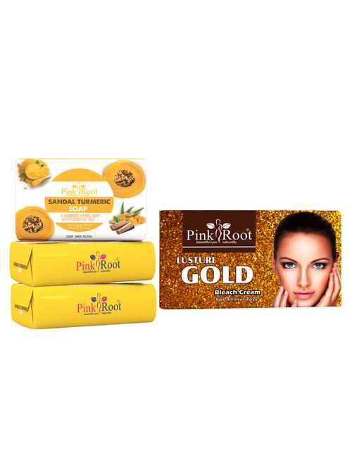 pink root sandal turmeric soap 100gm (pack of 3) with pink root gold bleach 250gm - 18166173 - Very Small Image - 1