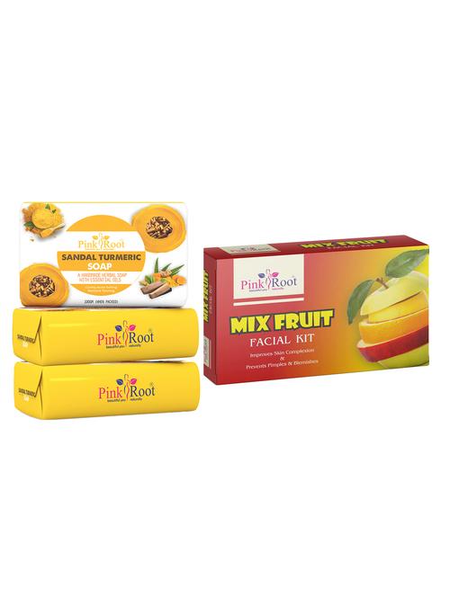 pink root sandal turmeric soap 100gm (pack of 3) with pink root mix fruit facial kit - 18166185 - Very Small Image - 1