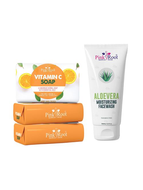 pink root vitamin c soap 100gm (pack of 3) with pink root aloe vera moisturizing face wash 100ml - 18166272 - Very Small Image - 1