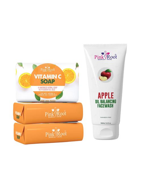 pink root vitamin c soap 100gm (pack of 3) with pink root apple oil balancing face wash 100ml - 18166273 - Very Small Image - 1