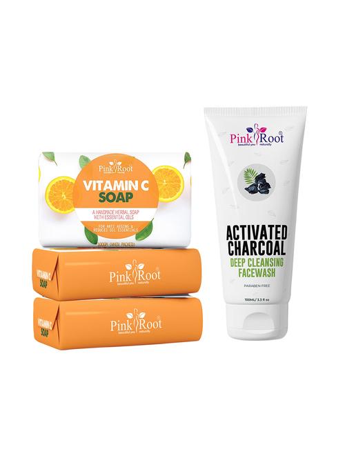 pink root vitamin c soap 100gm (pack of 3) with pink root activated charcoal deep cleansing face wash 100ml - 18166274 - Very Small Image - 1