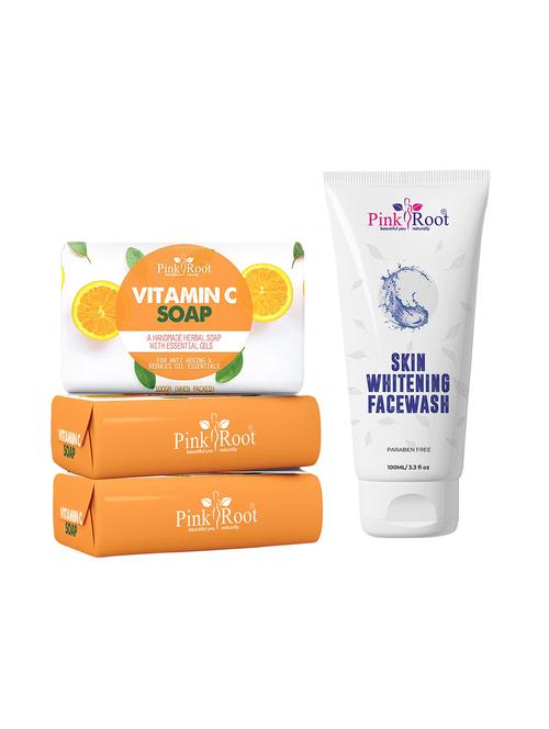 pink root vitamin c soap 100gm (pack of 3) with pink root skin whitening face wash 100ml - 18166283 - Very Small Image - 1
