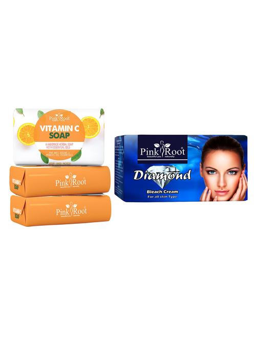 pink root vitamin c soap 100gm (pack of 3) with pink root diamond bleach 250gm - 18166299 - Very Small Image - 1
