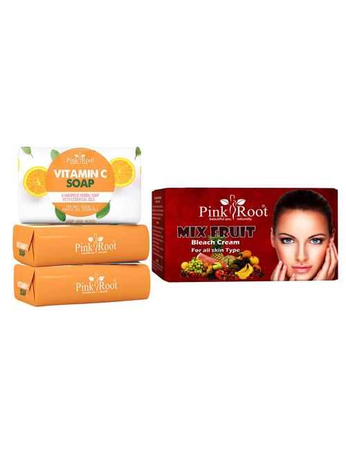 pink root vitamin c soap 100gm (pack of 3) with pink root mix fruit bleach 250gm - 18166308 - Very Small Image - 1